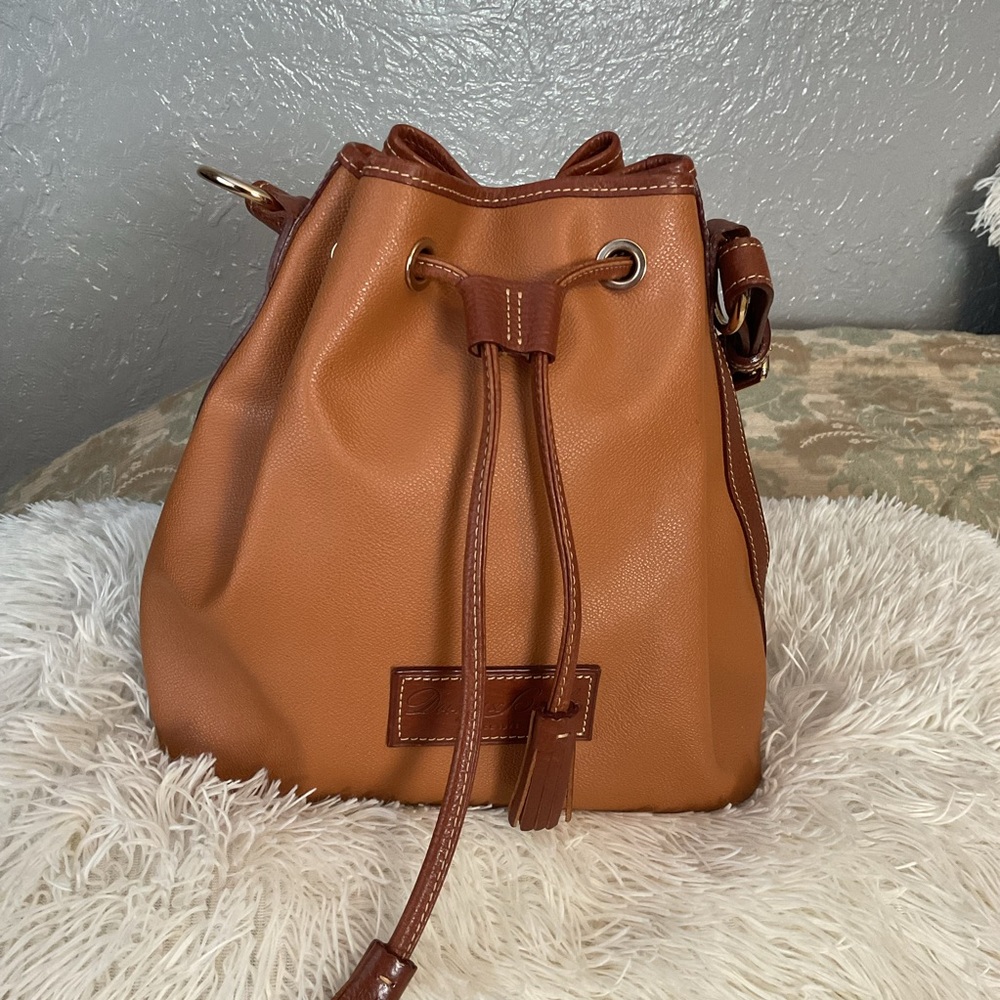 Dooney & Bourke 
Brown Leather Drawstring Bucket Bag